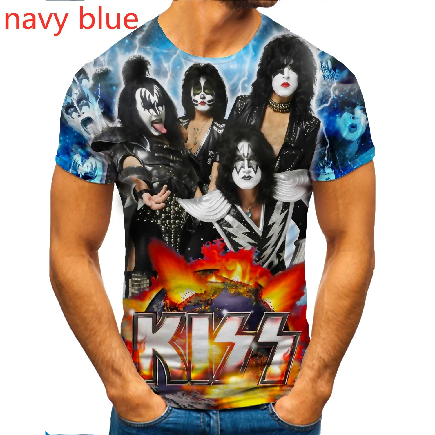 2023 Newest Summer Men T-Shirt Fashion Music KISS Band Short Sleeve Round Neck Shirt Hip Hop Rock Funny 3D Print Casual Top Y2k