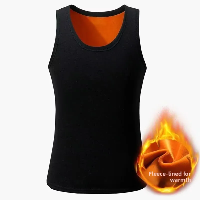 Thickened Fleece Warmth Men's Vest Seamless Gold Velvet Quick Warmth Underwear Base Layer Gold Velvet Top for Autumn Winter