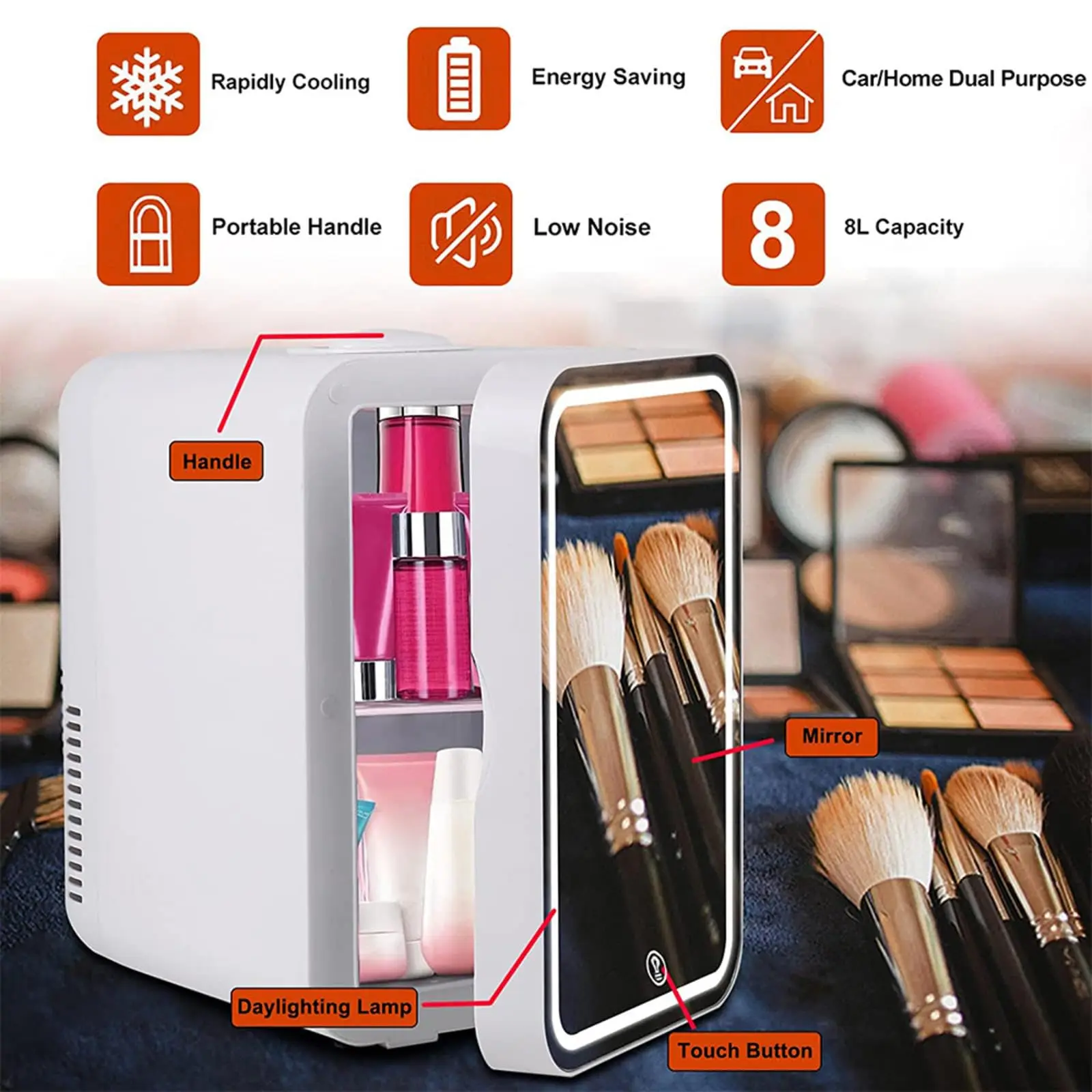 Makeup 8L Small Refrigerator With LED lights Mirror Cosmetic Mini Fridge for Skincare Portable Beauty Fridges for Bedroom Office