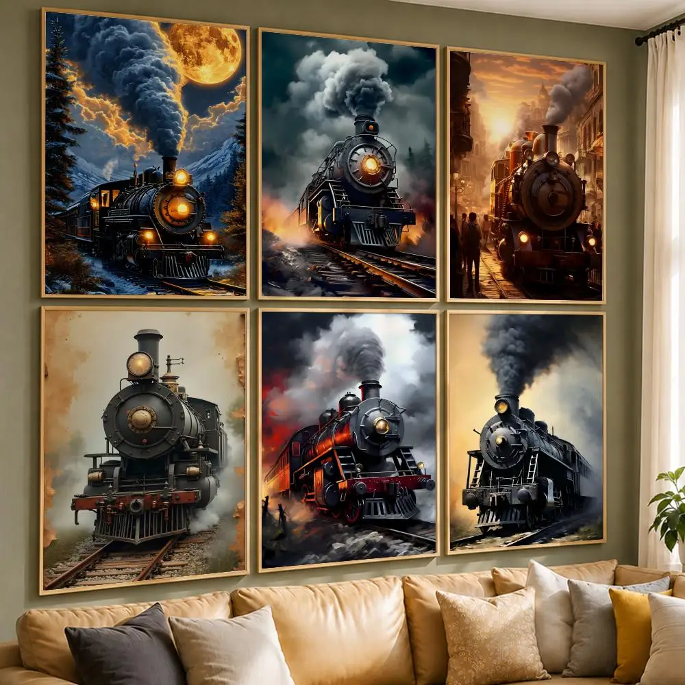 Vintage Vehicle S-Steam TrainS Poster Vintage Retro Anime Poster Stickers Peel and Stick Wall Art Home Decor
