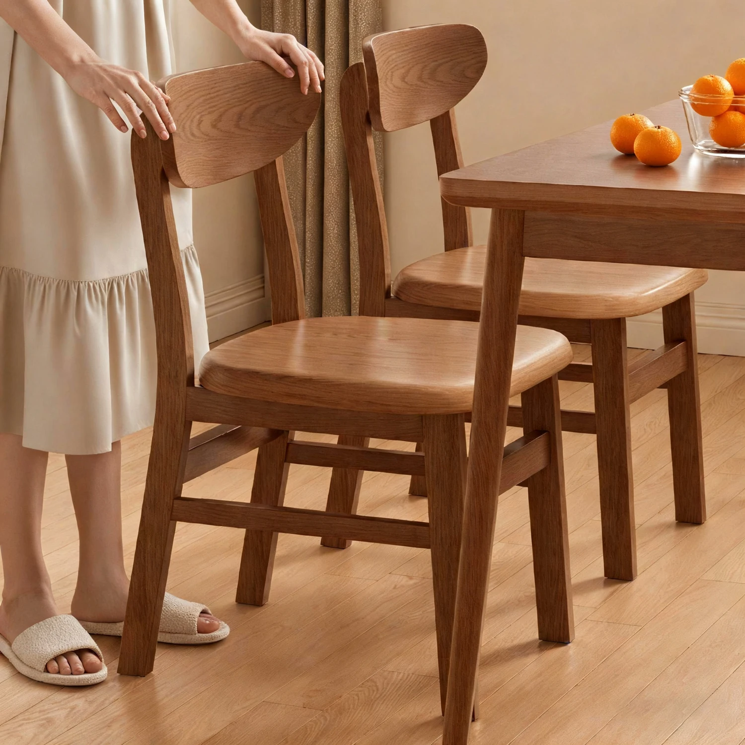 Solid wood dining chair restaurant household small apartment stool with backrest dining room dining stool walnut simple