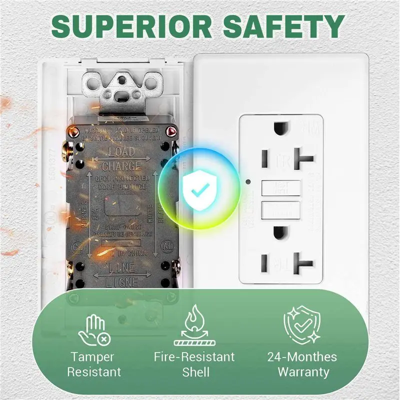 【RECOMENDAR】2X Stopkontak GFCI 20 Amp, Tahan Cuaca Luar Ruangan (WR), Ground Fault Circuit Interrupter, Termasuk Pelat Dinding Tanpa Sekrup