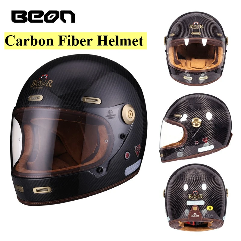 

BEON Motorcycle Full Helmet Vintage Carbon Fiber Men Women Locomotive Four Season Universal Harley Cruise 512 Helmet