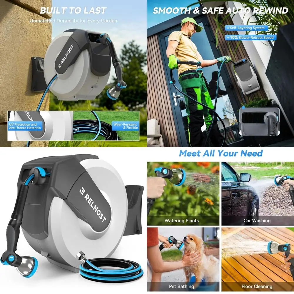 

Выдвижной садовый шланг, 1/2 дюйма x 100 футов, настенный, сверхпрочный, с фиксацией любой длины, система автоматической намотки, 180 ° Поворотный кронштейн