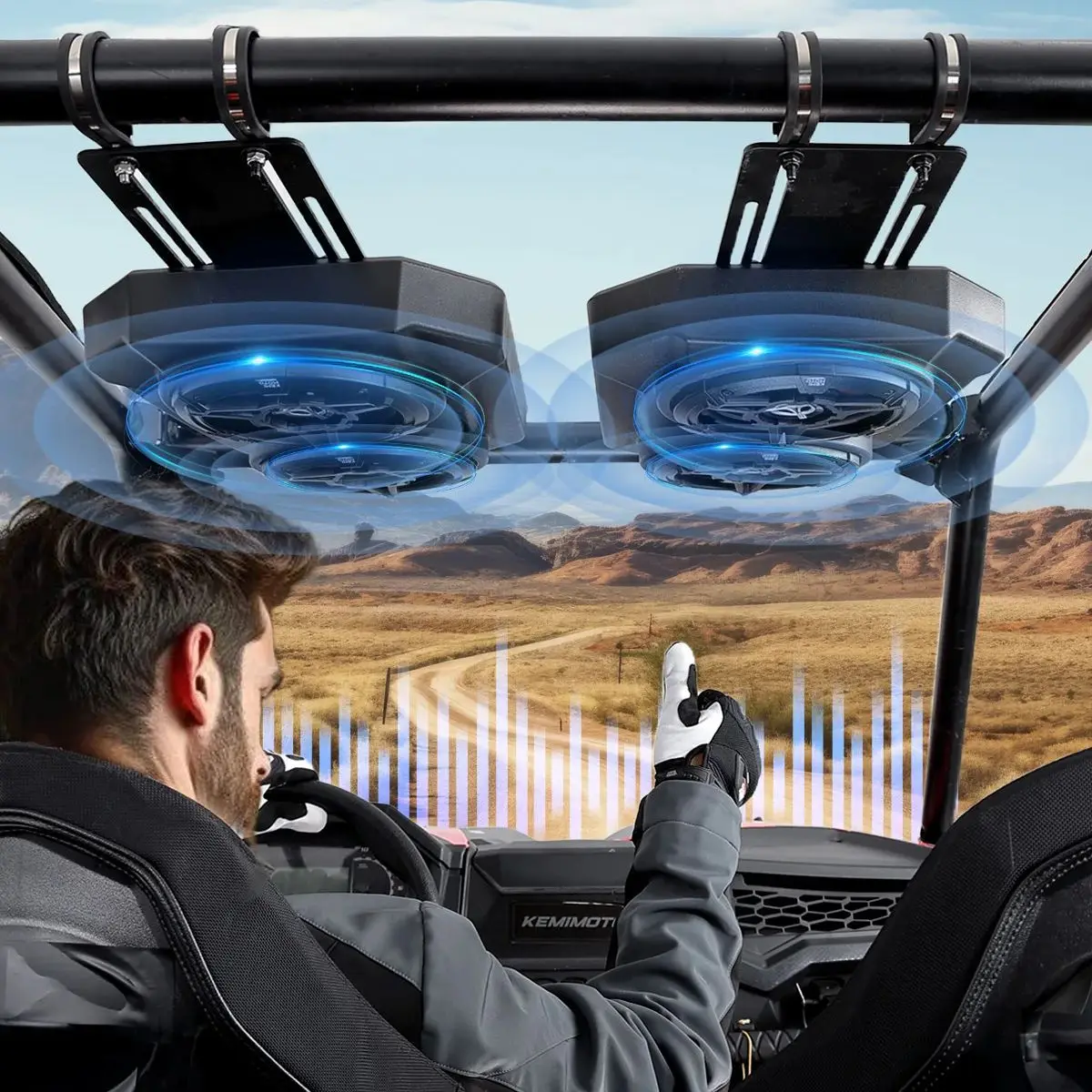 

Аудиосистема Bluetooth для UTV, совместимая с защитными дугами 1.625-1.9 дюйма, подходит для Polaris RZR XP 1000, Can-Am X3/X3 Max, CFMOTO