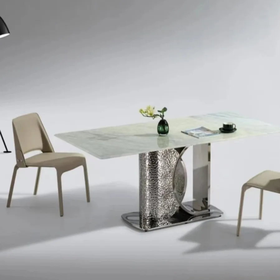 Stainless steel mirror water ripple base colored spar dining table