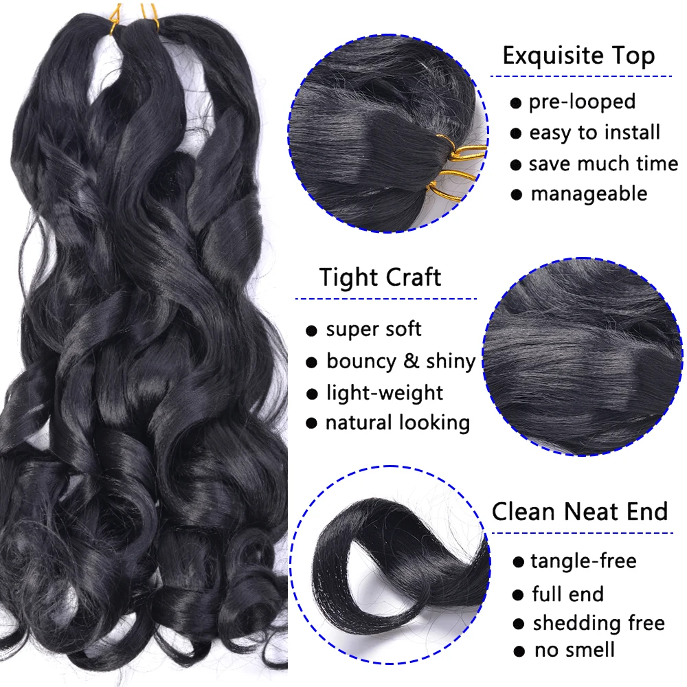 ภาษาฝรั่งเศสคำ Curl Crochet Hair Curly สังเคราะห์ Braiding Hair Loose Wave Pre ยืดที่ยืดผม14 18 22นิ้วผู้หญิง