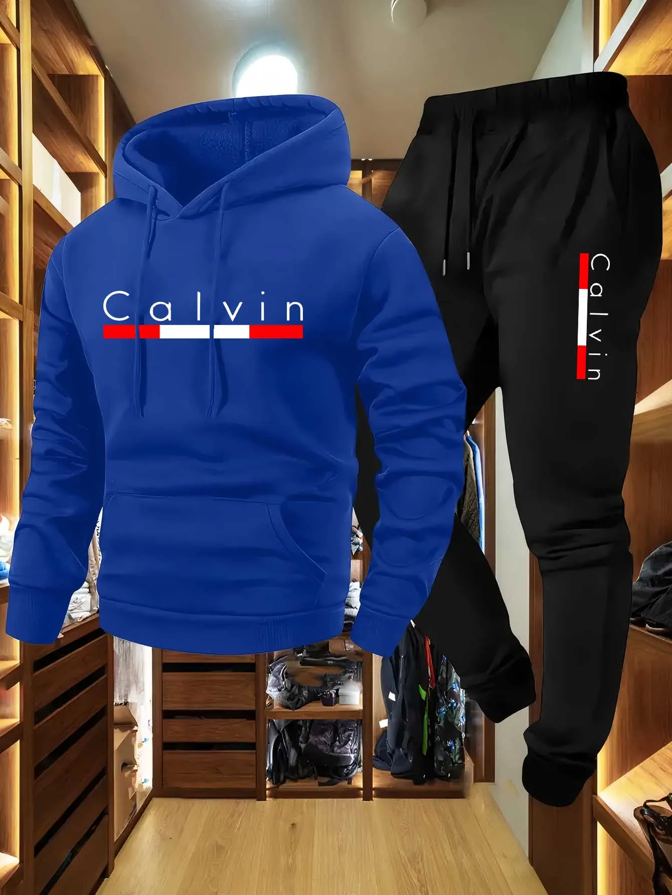 2025 طقم ملابس رياضية للركض غير رسمية للرجال مع قلنسوة وسراويل رياضية سوداء سترة مطاطية موضة رياضية شتوية دافئة طقم مكون من قطعتين