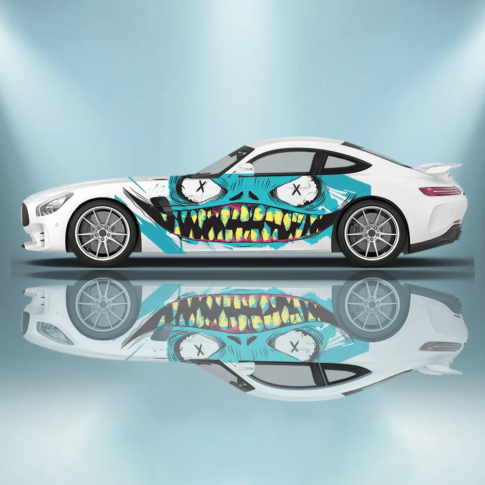 

Синяя виниловая наклейка с эмодзи «Глаза и рот ужаса» для автомобиля, самоклеящаяся ПВХ-наклейка, подходит для грузовиков, внедорожников, украшения, автоаксессуары