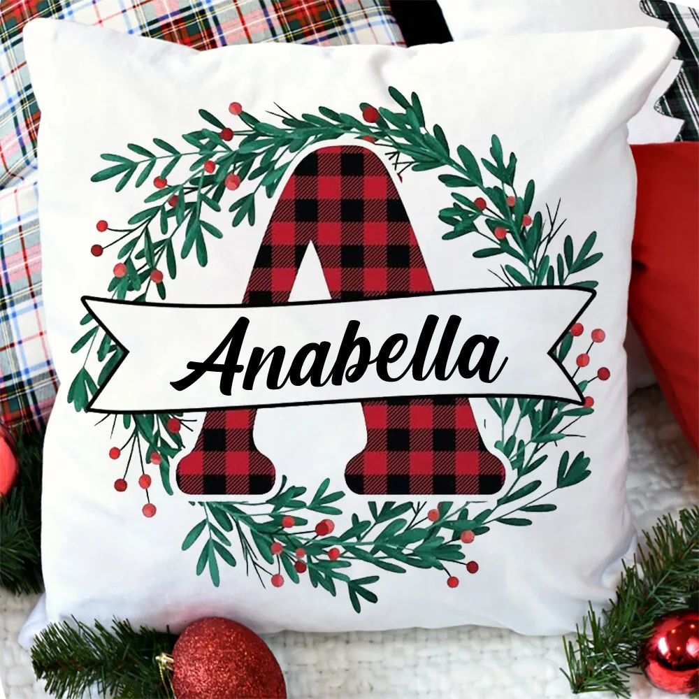 Personalized Christmas Pillowcase Initial with Name Cushion Cover Xmas Party Decor Home Pillow Case Xmas Gift for Family Friends