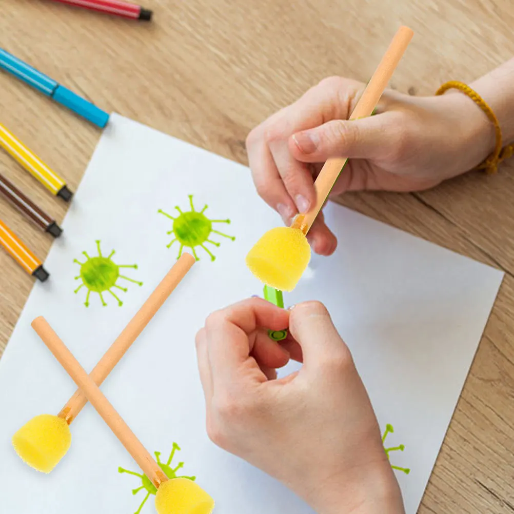 

6Pcs Round Sponge Paint Brush Set for DIY Art Projects Comfortable Grip Preschool Painting Tools Sponge Paint Brush