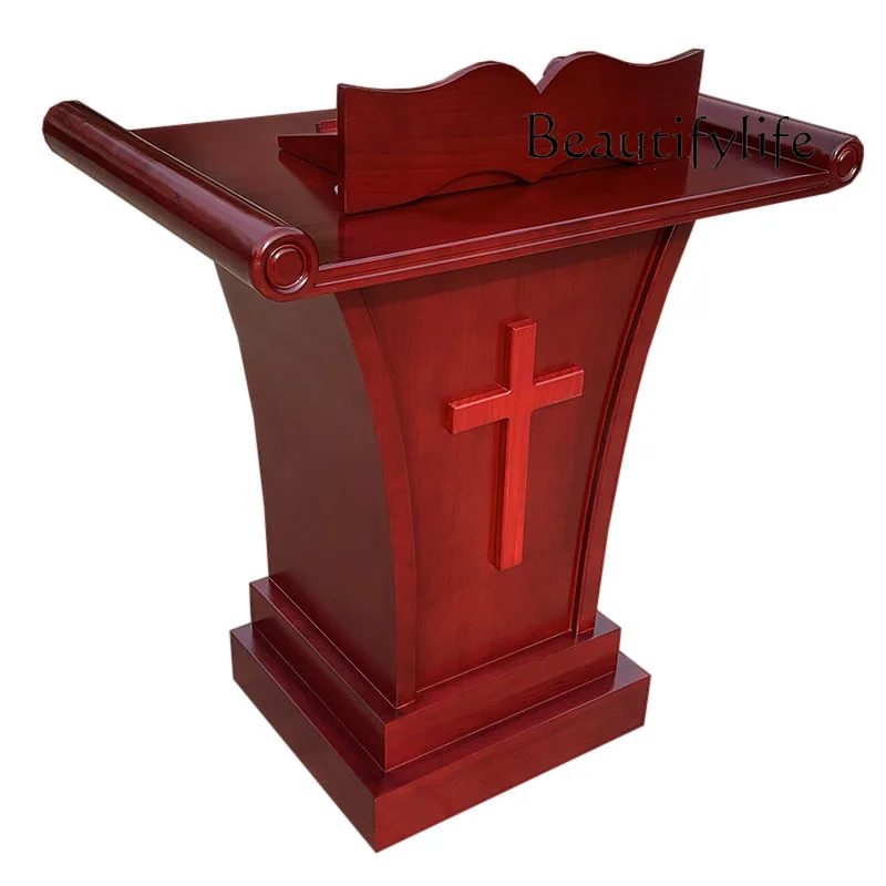 Solid wood scroll shape lectern campus church multimedia conference hall available