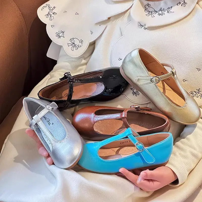Kawaii Korean Niche Children Spring and Autumn Girls Retro Princess Shoes Color Flat Little Girls Shallow Mouth Single New Style