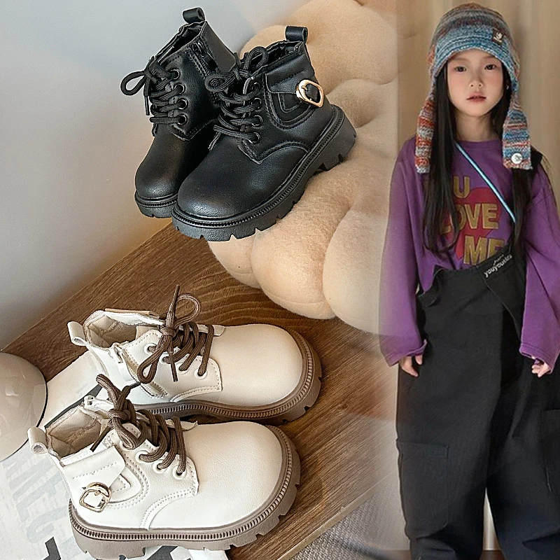 

2025 New Children's Leather Boots Simple Boys Girls Shoes Four Seasons Soft Non-slip Kids Short Single Boots Детская Обувь
