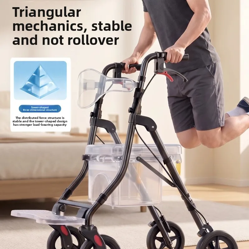 Christmas Gifts, Foldable Walker for Seniors, Rollator Walker with Seat, Max 350 Lbs, Elderly Walkers with Ergo Pedal & Backrest