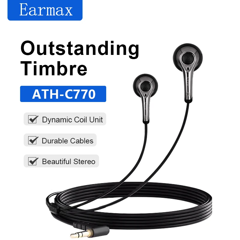 Fones de ouvido graves pesados para MP3, CD, Computadores, Telemóveis, Audio Technica, ATH-C770, Vocal Rock, HIFI