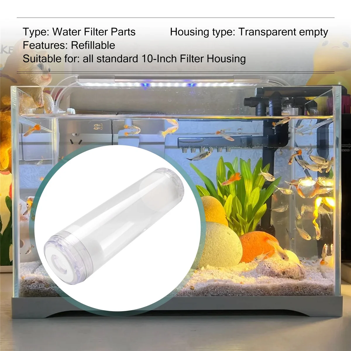 10-Inch Reusable Empty Clear Cartridge Water Filter Housing Various Media Refillable