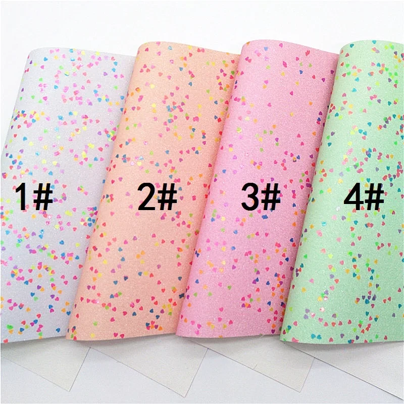 Pastel Colors Fine Glitter Leather Faux Fabric Vinyl with Twill Backing Hearts Glitter Sheets for Bows Earrings 21X29CM MB525