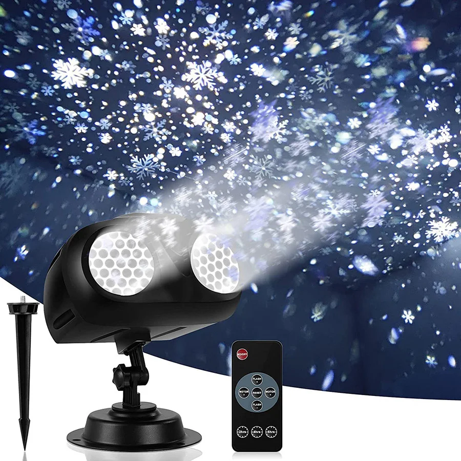 2 IN 1 Christmas Projector Lights Outdoor Upgraded Rotating Snowflake Projector Lights Waterproof Snowfall Landscape Light