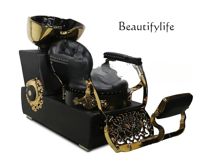 Barber shop shampoo bed special gold ceramic basin flushing half lying American high-end new model