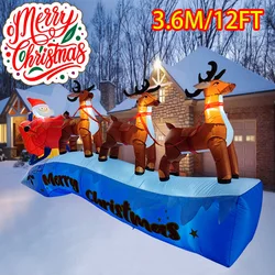 Christmas Decorations Three Elk Pull Sled Inflatable Toys with LED Lights 3.6M/12FT Inflated Model Holiday Indoor Outdoor Decor