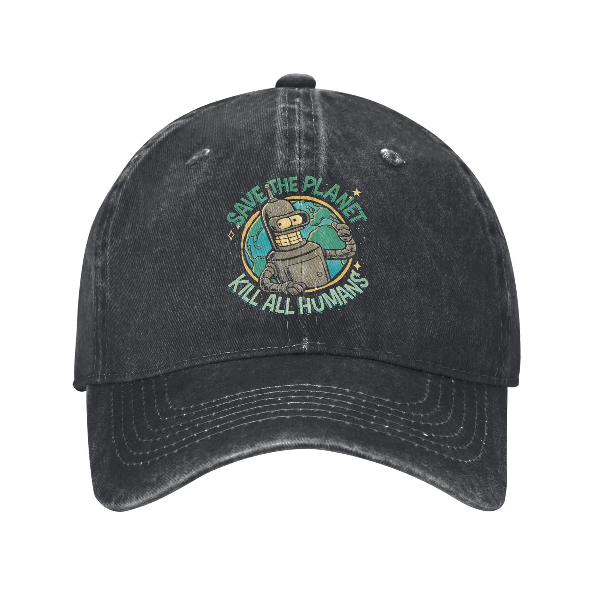 Bendered Save the Planet Kill All Humans Baseball Cap Vintage Distressed Washed Cartoon Snapback Unisex Outdoor Travel Soft Hats