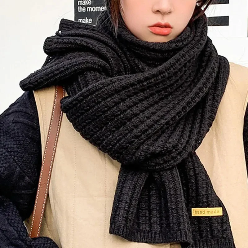 Solid Color Korean Warmer Long Size Scarve Winter Thickened Thermal Knitted Scarf For Women Men  Christmas New Year Gifts Unisex