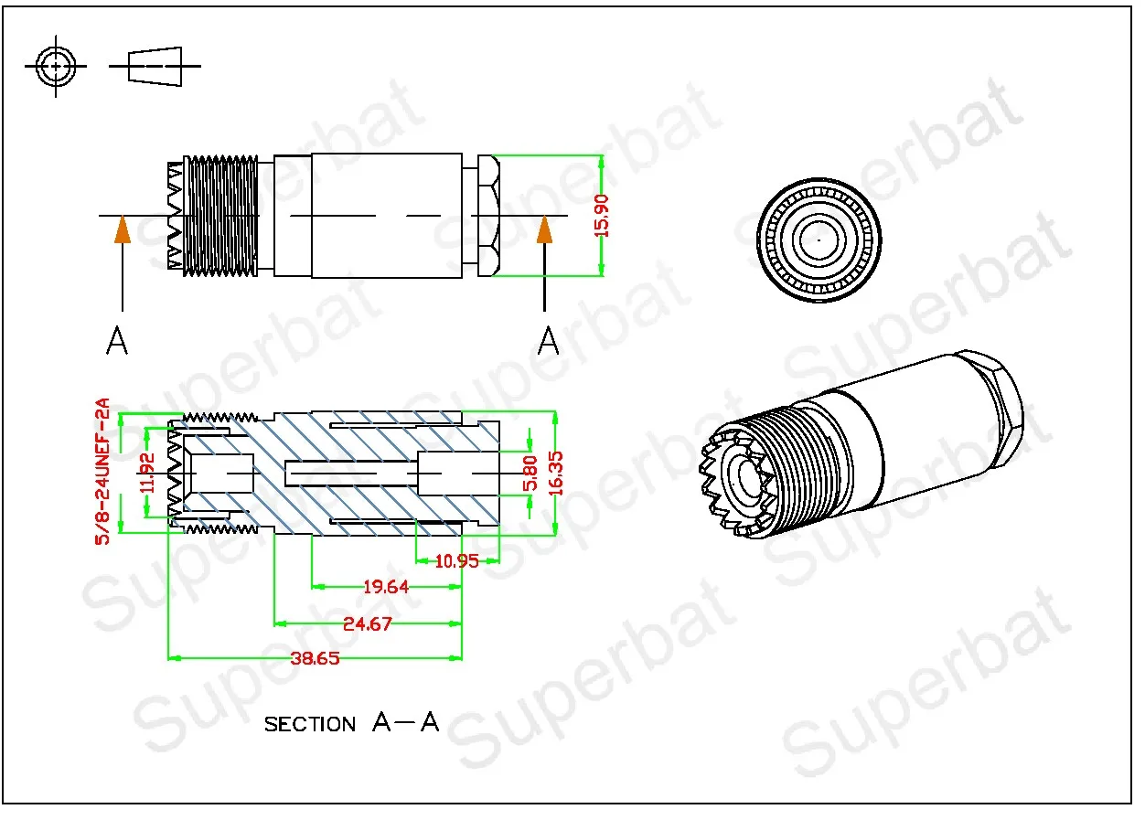 Superbat UHF SO239 Konektor Perempuan 50 Ohm Penjepit Lurus RF Konektor Koaksial untuk Kabel LMR195 RG58,RG400,RG142