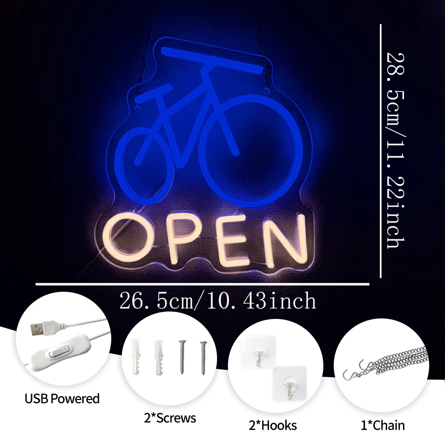 Bicycle Open Neon Sign For Wall Decor,Led Neon Light For Bike Repair Store,Garage,Workshop,Man Cave,Gift For For Cyclist Lovers