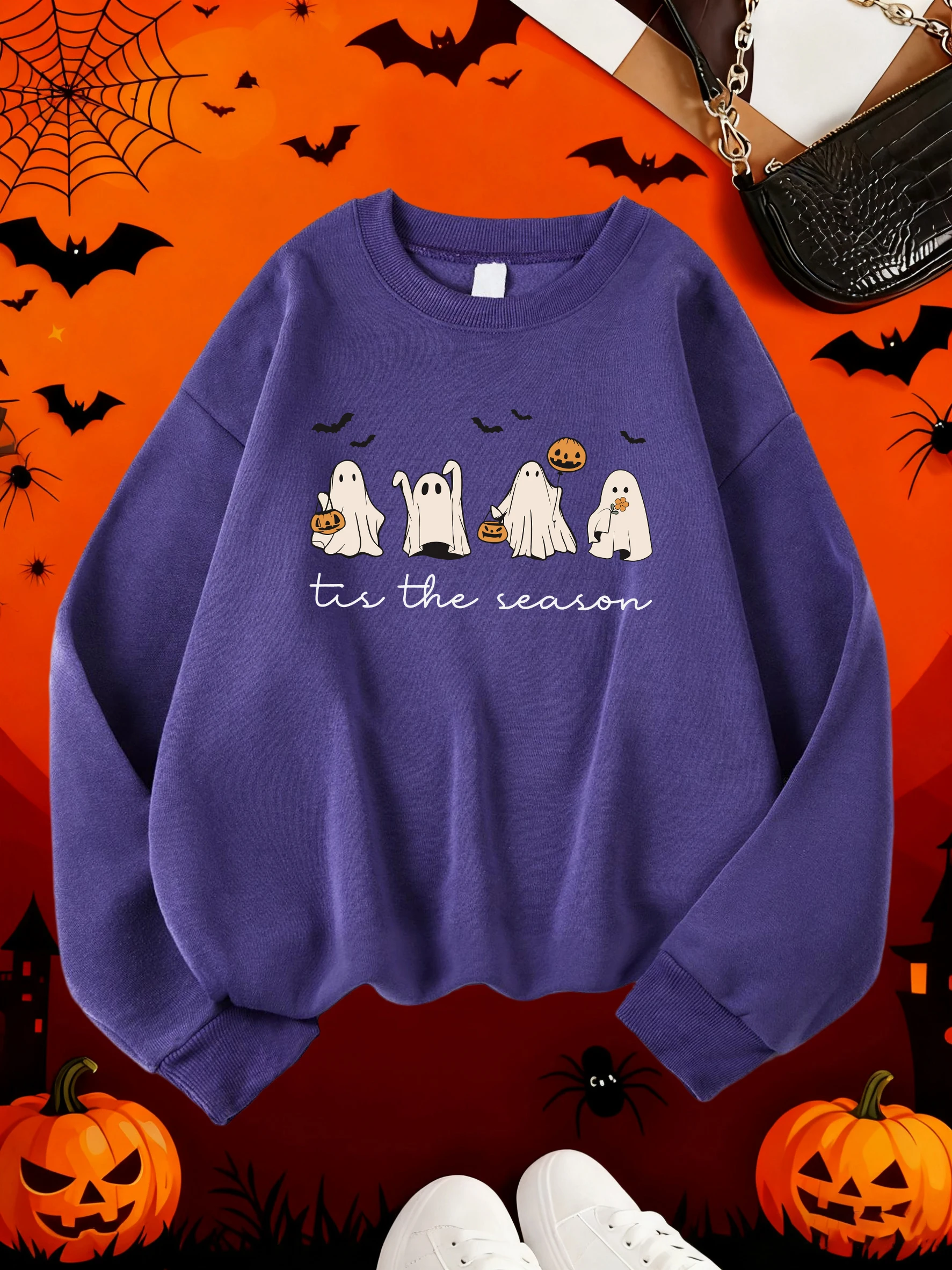 سعيد هالوين الإبداعية شبح الطباعة المرأة بلوزات الخريف الشتاء الملابس الشارع الدافئة الشارع الشهير أزياء عارضة هوديي