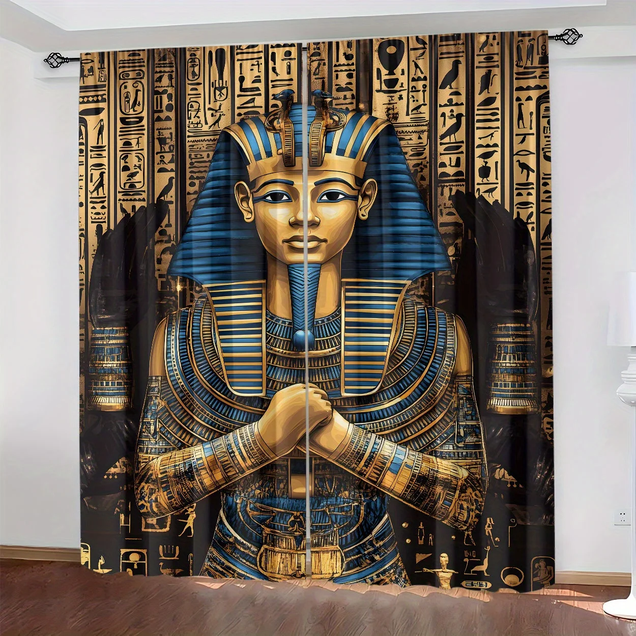 Egyptian Pharaoh Statue Curtain Royal Temple Wall Art Living Room Window Drapery Boho Chic Decor