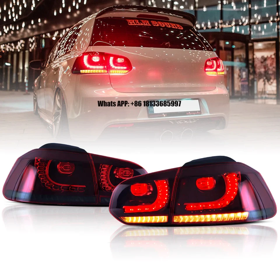 

VLAND New Red/Smoked Lens 12V LED Tail Lights Fit for Golf 6 Mk6 2008-2013