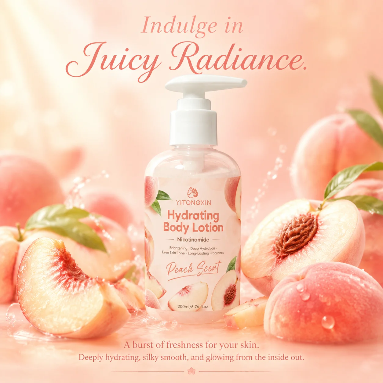 Niacinamide Peach Body Lotion, Hydrating Brightening Moisturizer, Gentle Skin Softening & Smoothing Cream, Long Lasting Scent