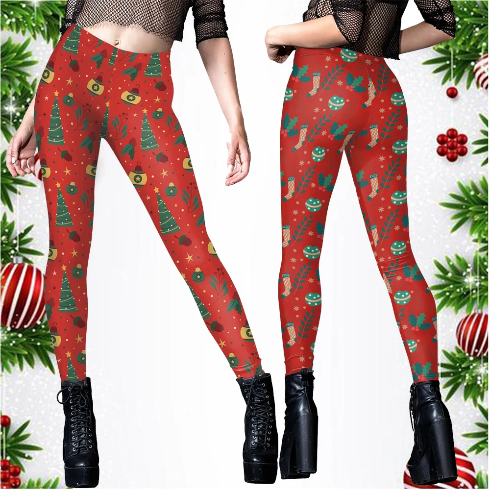 

Zawaland Women Leggings Funny Christmas Trousers Gifts Elk 3D Printing Mid Waist Pants Xmas Holiday Sexy Tights Fitness Workout