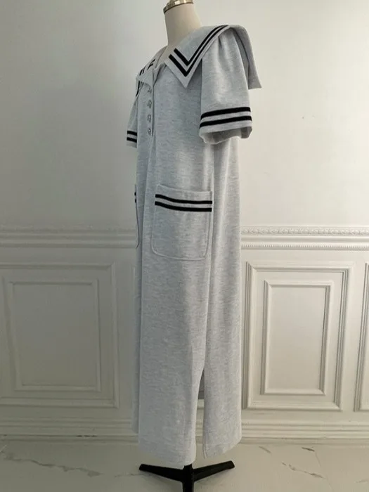 

Naval Collar Color Blo ket Dr Women's Summer New Sle Side Slit Long Dr Ele Quali Faionable Maxi Dr
