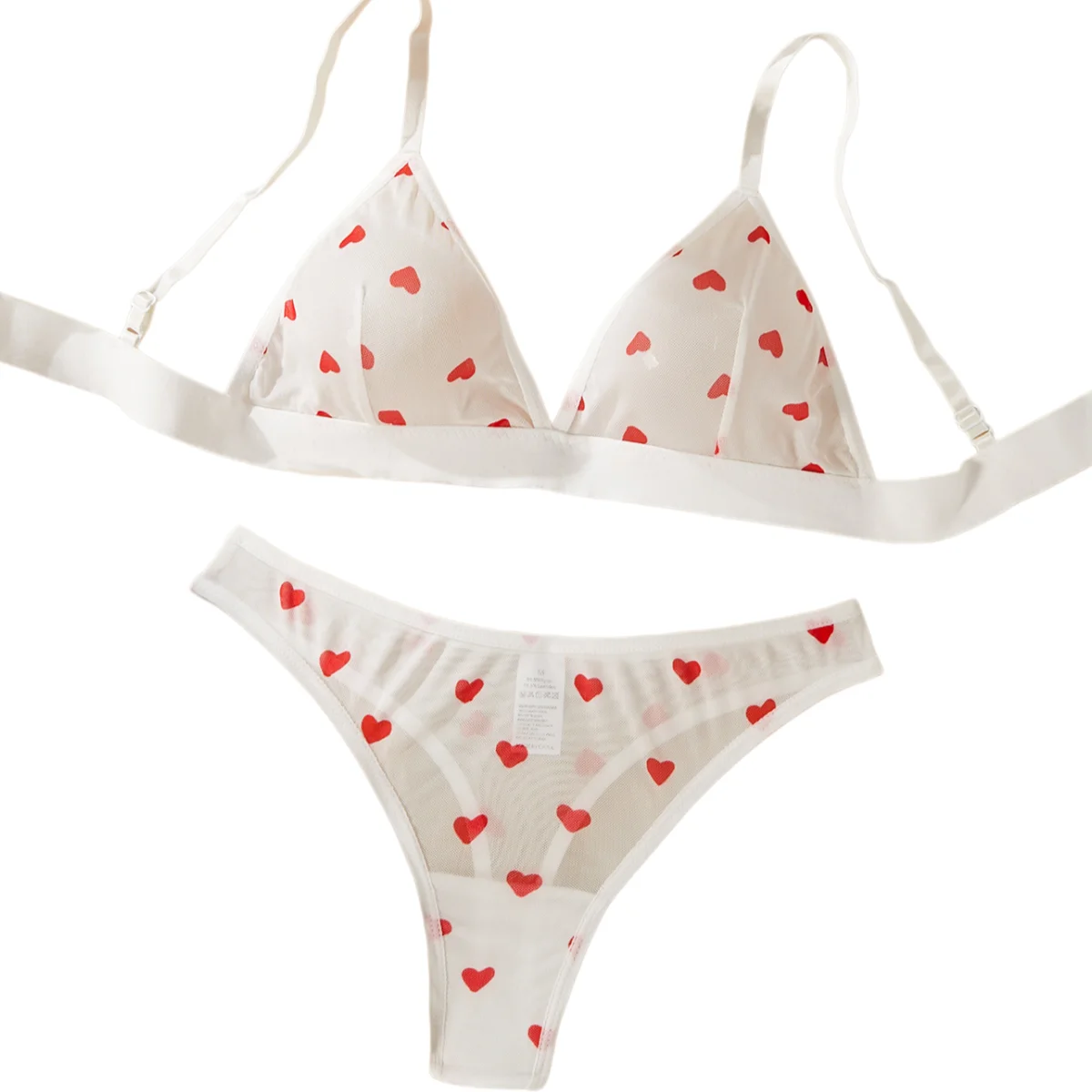 Women's White Heart-shaped Bra Set Soft Breathable Underwear Slips Without Sleeves Deep V Summer Sexy Dating Set