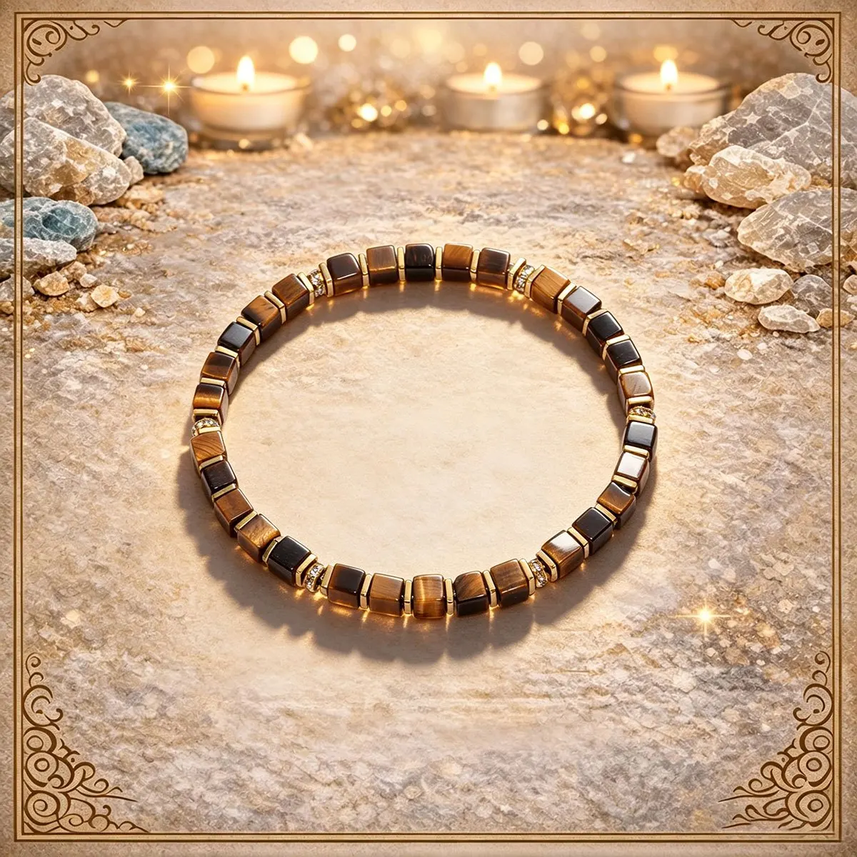 1pc Vintage style natural tiger eye 5mm cubic bead bracelet, symbolizing courage,inner peace and protection, unisex jewelry gift