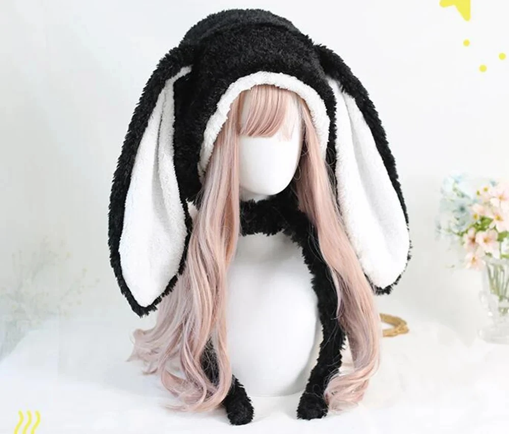 Japanse Sweet Bunny Eared Rabbit Cap Lolita Oorbeschermers Cap Pluizige Warme Winter Fleece Hoeden