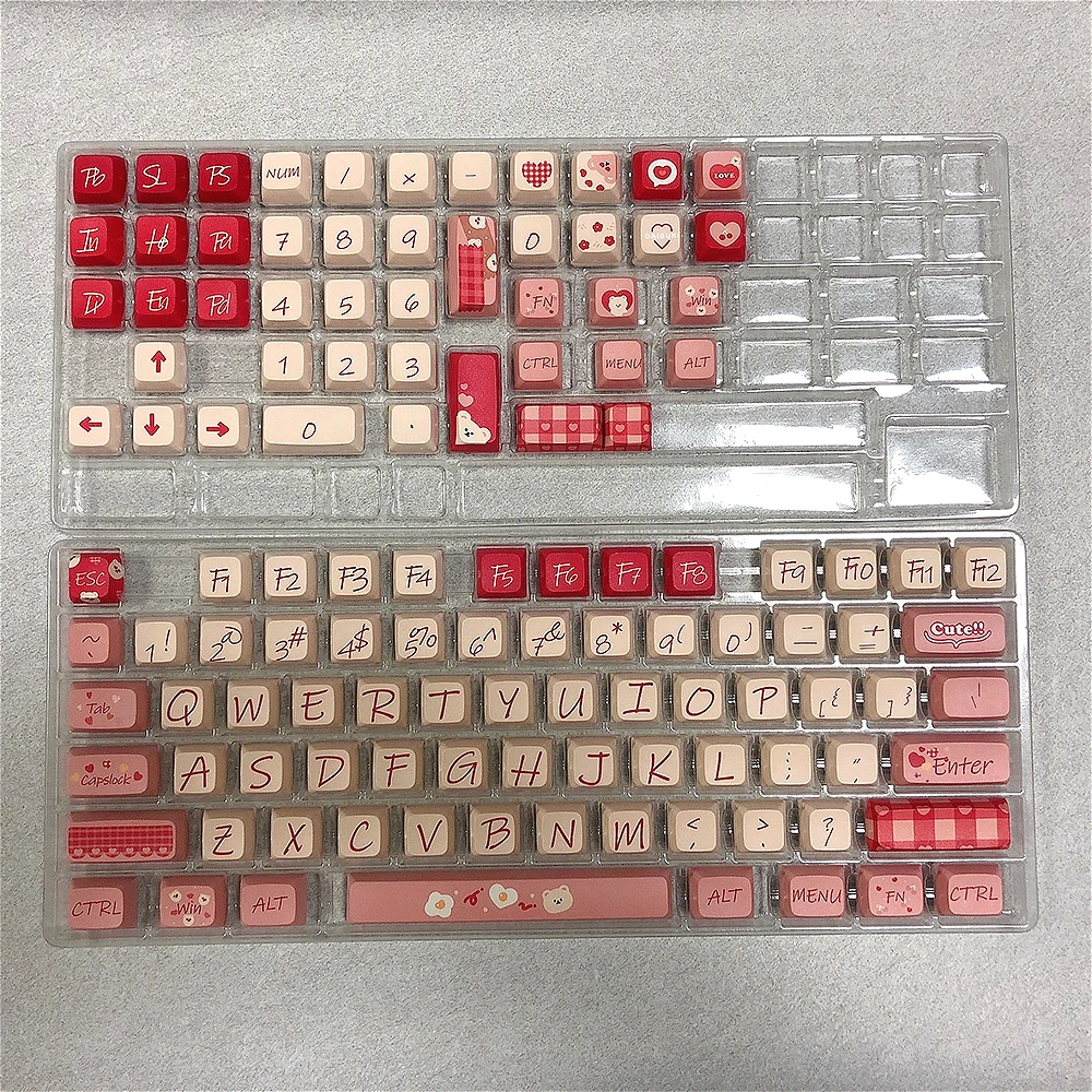 مجموعة أغطية مفاتيح Kawaii Lucky Bear، ملف تعريف XDA 120 مفتاحًا PBT أغطية مفاتيح جمالية مصقولة للوحة المفاتيح الميكانيكية #5