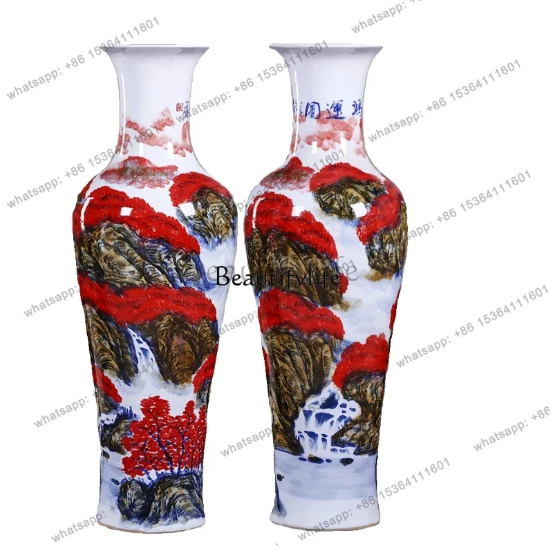 Factory Direct Jingdezhen hand-painted ceramics floor-to-ceiling large vase Hongyun map living room home decoration ornament