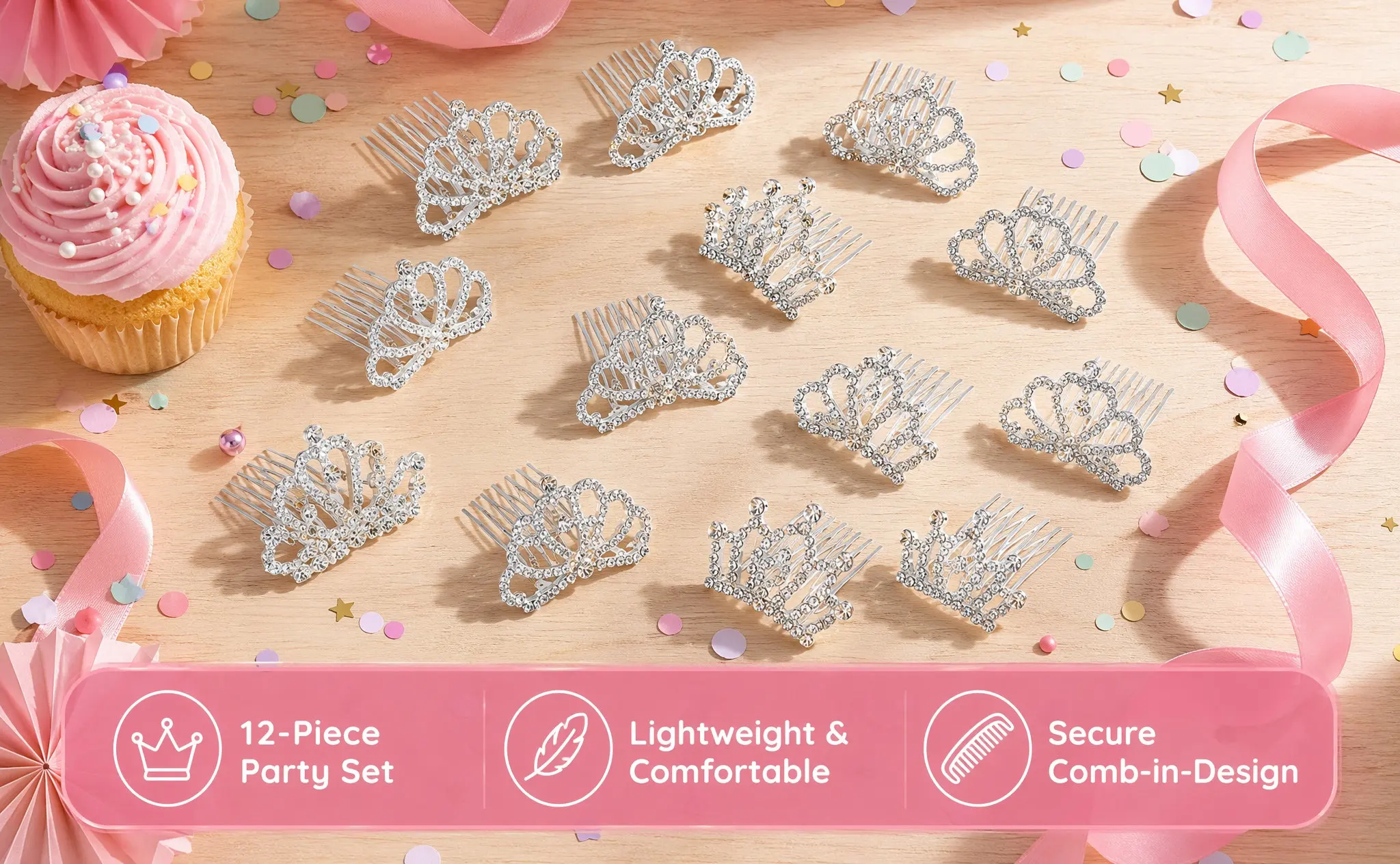 12Pcs Crown Hair Comb Set Delicate Rhinestone Embellished Princess Headwear for Daily Life Party Carnival Festival