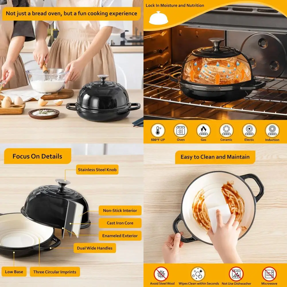 

5-квартная круглая эмалированная чугунная голландская духовка с купольной крышкой для выпечки хлеба, обжарки и тушения