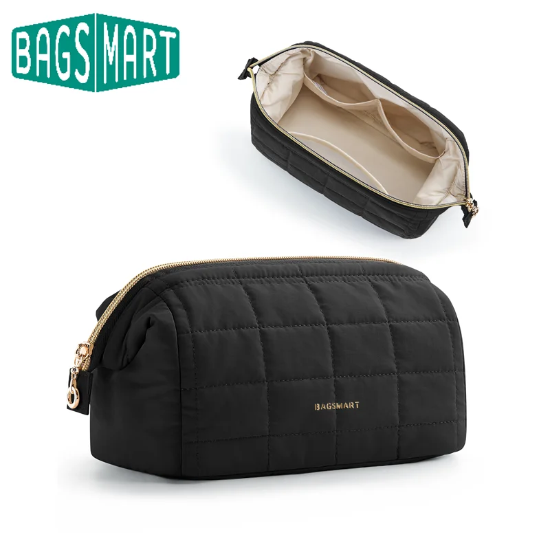 

BAGSMART косметичка дорожная косметичка, пухлые мягкие косметички для женщин, органайзер для макияжа, широкая открытая сумка, кошелек для путешествий