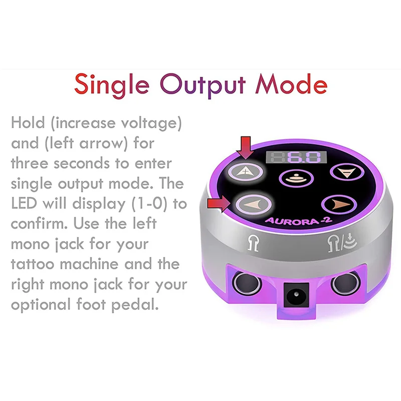 

ABMH-2X Tattoo Power Supply Aurora-2 Power Supply Colorful Voltage With Adapter Silver,EU Plug