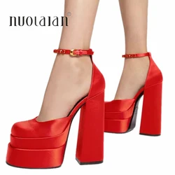 2023 Brand Fashion Women Pumps Sexy Chunky tacchi alti sandali Platform Dress Shoes Party Wedding Shoes donna Buckle strass