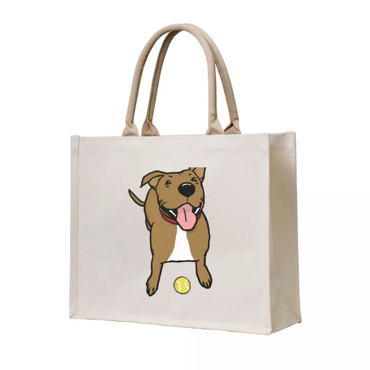 Happy Brown Dog with Tennis Ball Cute Cartoon Canine Tote Bag sacs de shopping bag luxury women Customizable tote bag