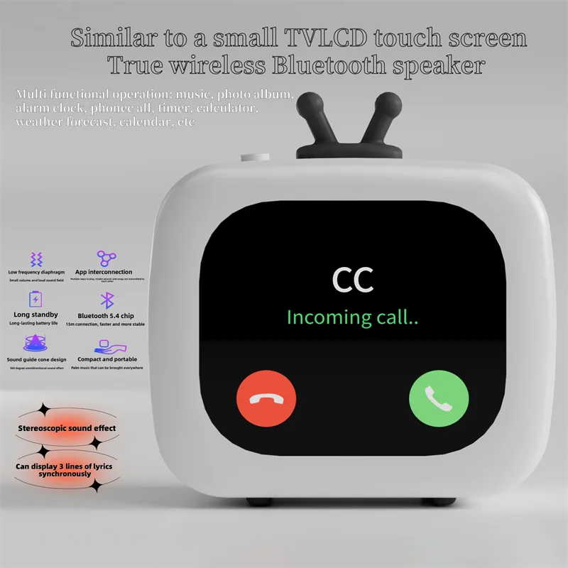 

2025 Mini Wireless Bluetooth speaker with LCD Screen Music Play/Photo/Alarm clock/Time Speaker weather AI Bluetooth Soundbox