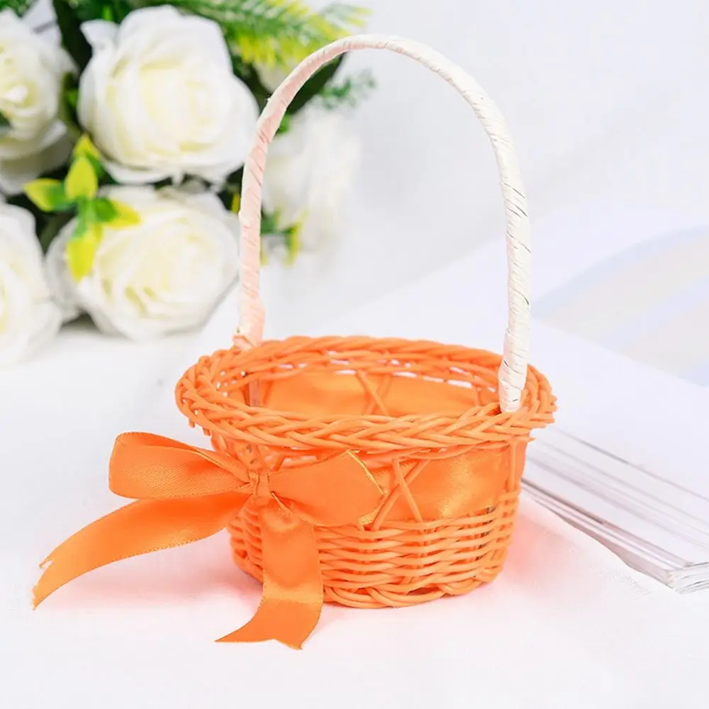Hand-woven Small Flower Storage Basket Hand-held 8 Colors Round Storage Baskets Rattan Woven Shopping Storage Hamper Basket