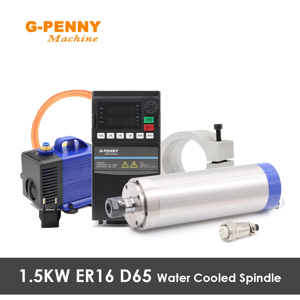 

Комплект шпиндельного двигателя G-Penny 1.5кВт ER16 65мм 220В/380В с водяным охлаждением, 4 подшипника, инвертор, водяной насос и кронштейн