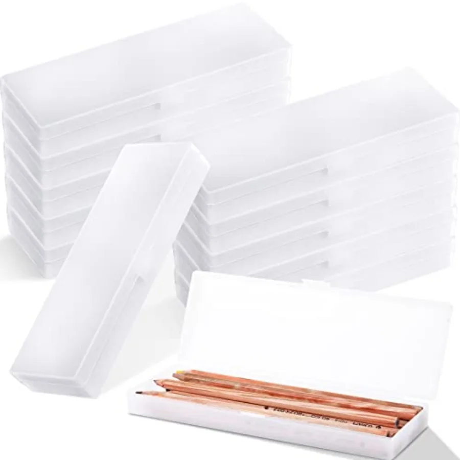 

50 Pcs Pencil Boxes Bulk Plastic Clear Pencil Case Box for School Bulk Storage with Hinged Lid for Students School Office Suppl
